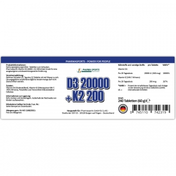 Pharmasports Vitamin D3 20000 + K2 200